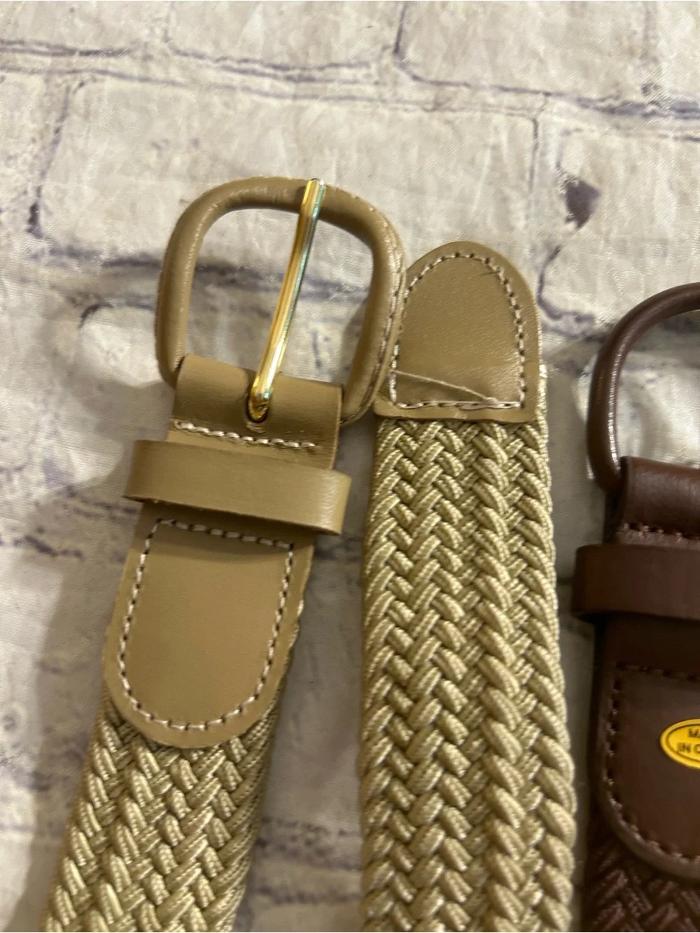 LOT OF (3) VINTAGE MENS STRETCH BELTS NAVY/BROWN/TAN COVERED BUCKLES SIZE LARGE